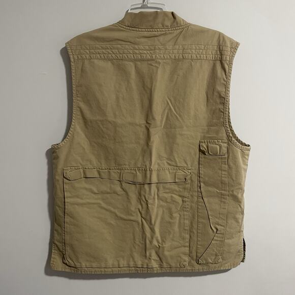 Vtg Flax Art Mens Utility Cargo Vest Medium Beige Safari Workwear Multi Pockets - Picture 3 of 5